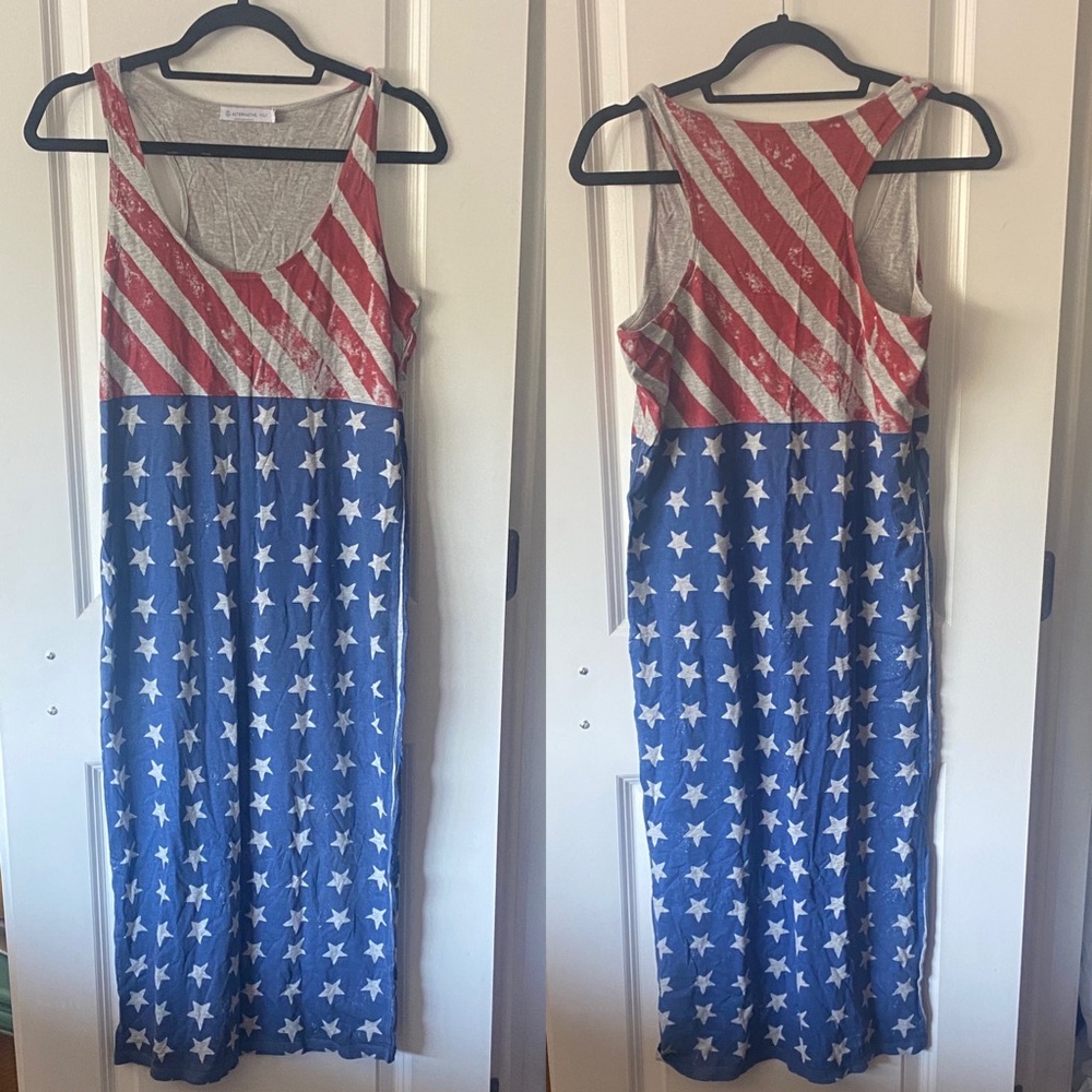 JULY 4th American Flag 🇺🇸Racerback Sleeveless Dress Alternative Apparel Medium